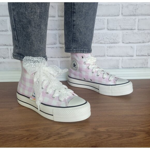 ⭐Converse Chuck Taylor Lift Platform Gingham 8 Women Shoes Sneakers Pink A13663C - Picture 7 of 13